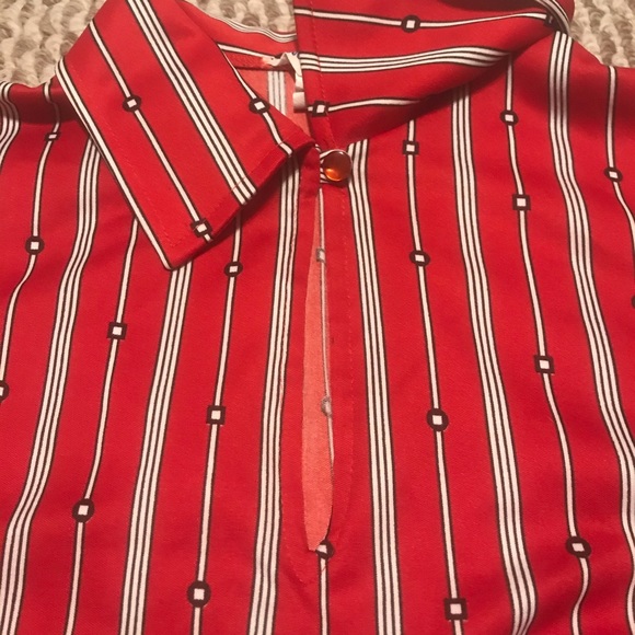 VTG 70s Mardi Modes red black white retro bowling shirt graphic geometric print - Picture 4 of 8